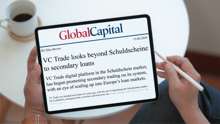 vc trade looks beyond Schuldschein market. A Global Capital news article displayed on a tablet.